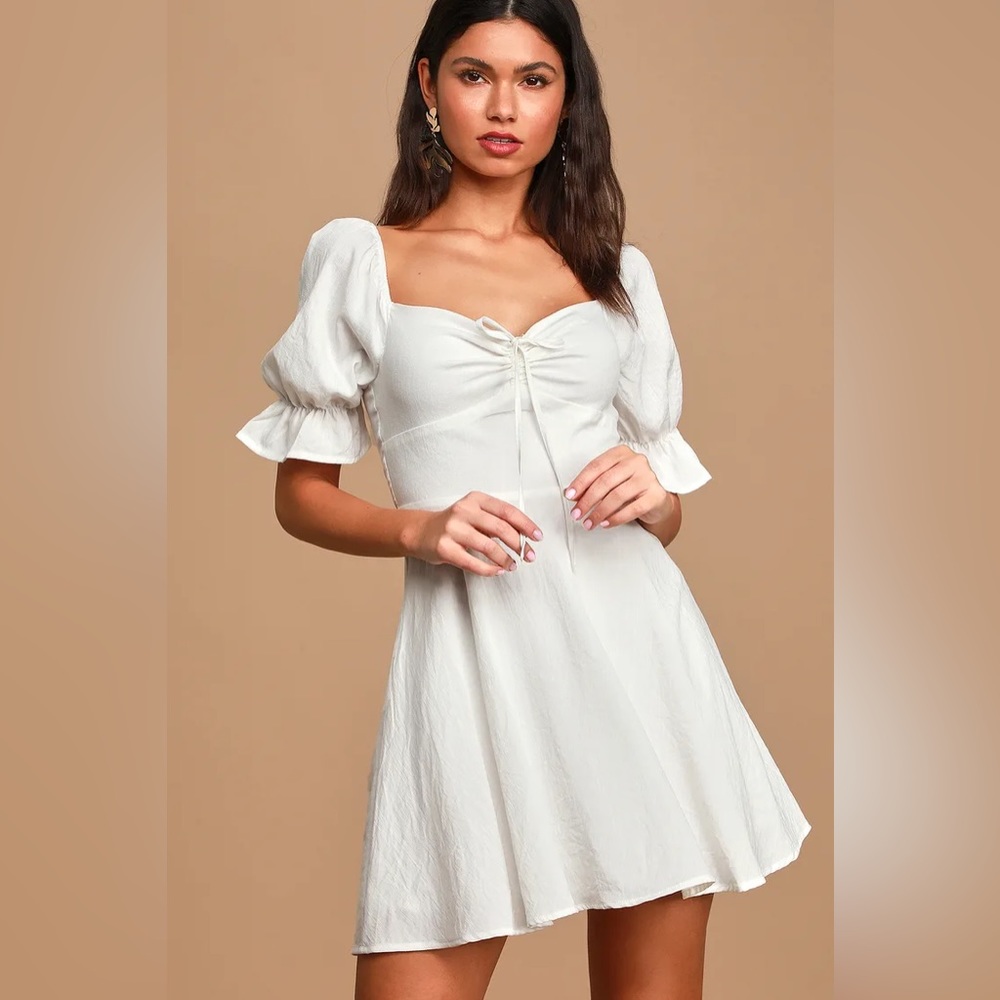 Elsie white puff sleeve mini dress